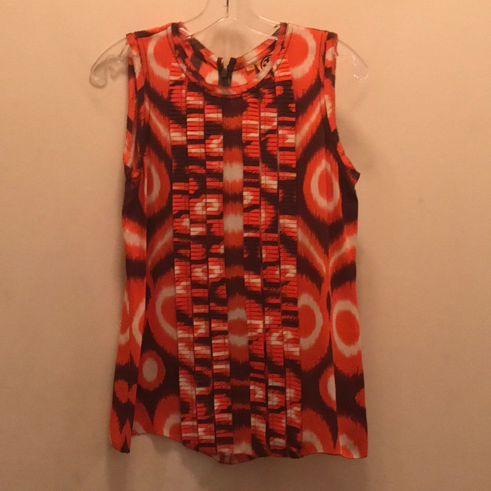 Tory Burch coral patterned ruffle silk blouse